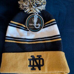 NWT Notre Dame Striped Beanie Hat Pom Pom